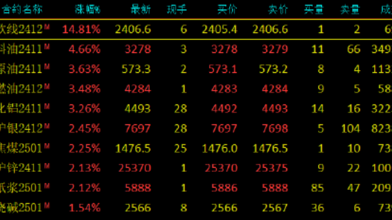 期市开盘：集运指数涨近16% 燃料油涨超4%